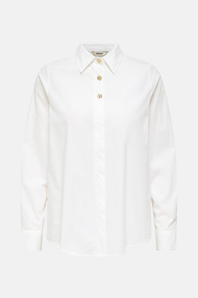 Chemise blanche à manches longues de ONLY, avec des boutons dorés et un col classique.