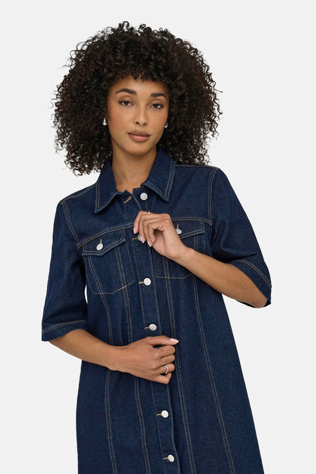 Kleedje met korte mouwen - Dark blue denim