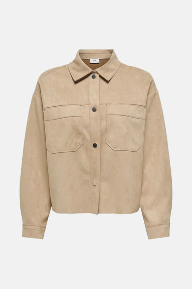 Beige overhemd met lange mouwen van JDY, met opgestikte zakken en knoopsluiting.