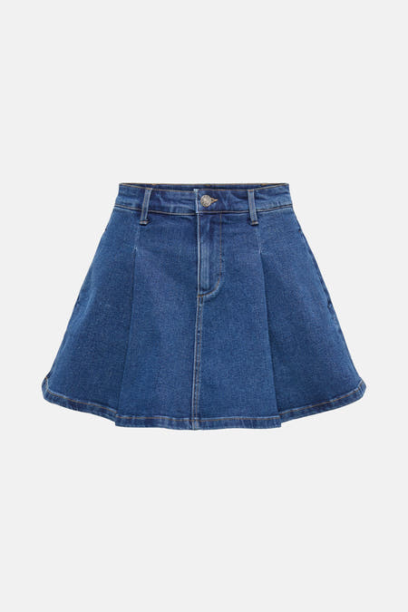 Korte rok van blauw denim van ONLY, met plooien en stiksels.