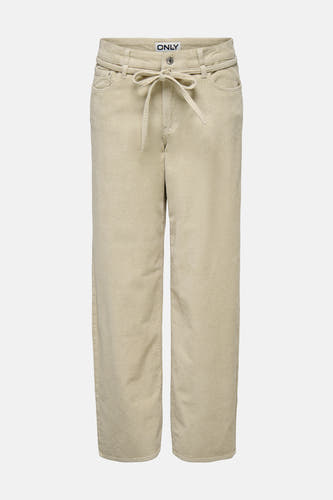 Pantalon écru de ONLY, avec une texture en côtes et un ceinture élastique.