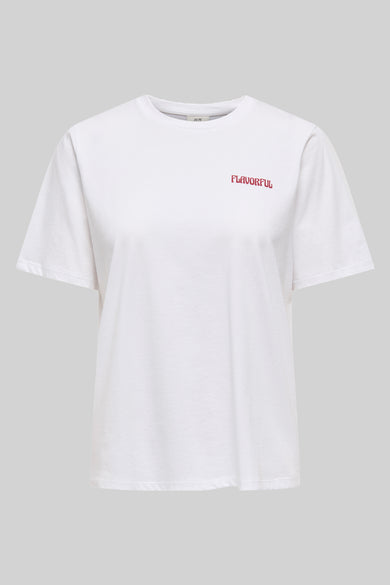 Wit T-shirt met korte mouwen van JDY, met de tekst 'Flavorful' erop.