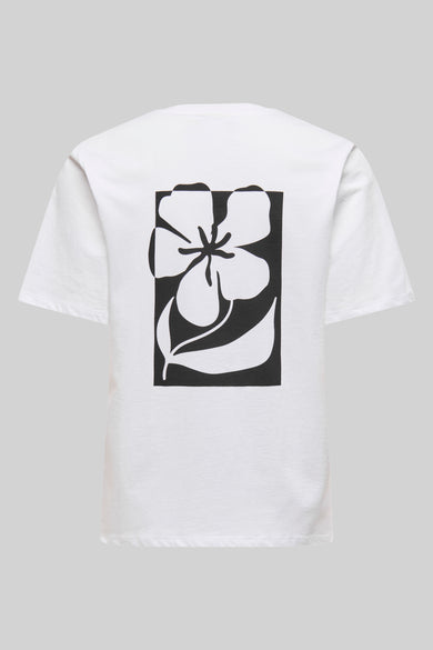 Wit T-shirt met korte mouwen van JDY, met een zwarte bloemenprint op de achterkant.