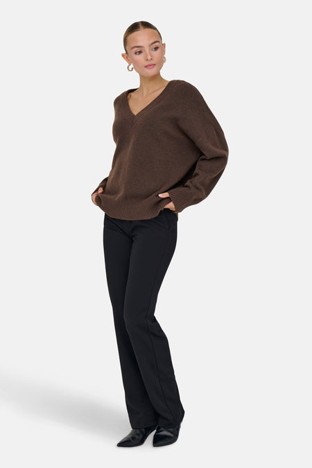 Pull met V-hals - bruin