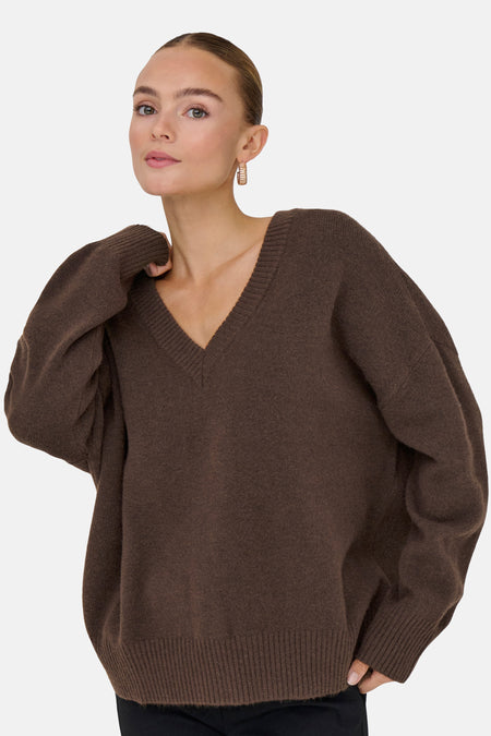 Pull met V-hals - bruin