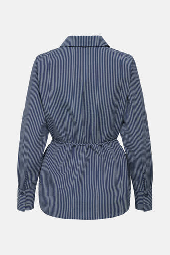 Blauw, gestreept overhemd met lange mouwen van JDY, met een tailleband en een kraag.