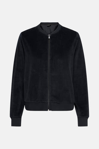 Veste noire de JDY, avec une fermeture à glissière longue.