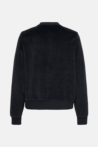 Veste noire de JDY, avec des manches longues et une texture lisse en velours.