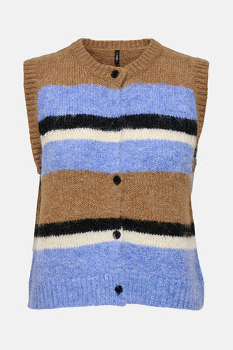 Gebreid mouwloos vest multicolor van ONLY, met een gestreept patroon en knoopsluiting.
