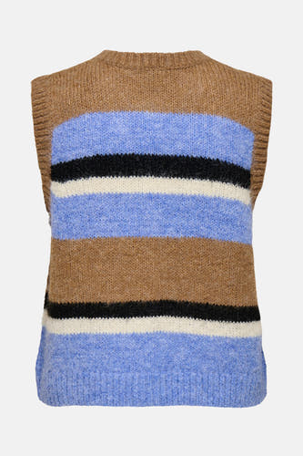 Multikleurig debardeur van ONLY, met horizontale strepen in blauw, bruin, zwart en wit.