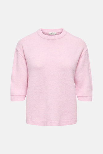Roze trui met ronde hals van JDY, met korte mouwen en ribgebreide boorden.