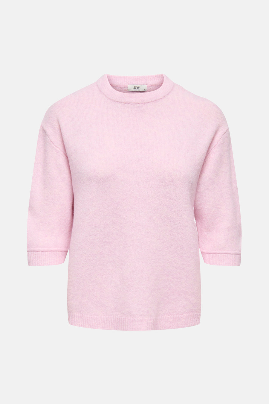 Roze trui met ronde hals van JDY, met korte mouwen en ribgebreide boorden.