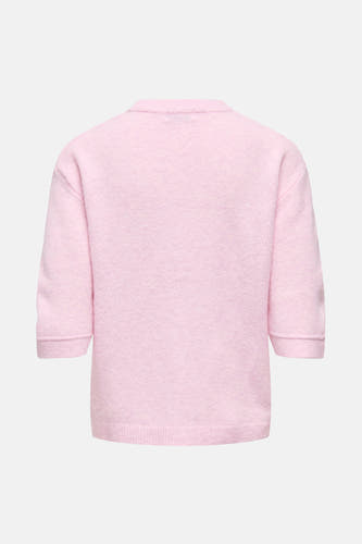 Roze trui met ronde hals van JDY, achteraanzicht van gebreide textuur.
