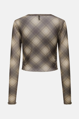 Bruin langarmshirt van ONLY met een ruitpatroon.