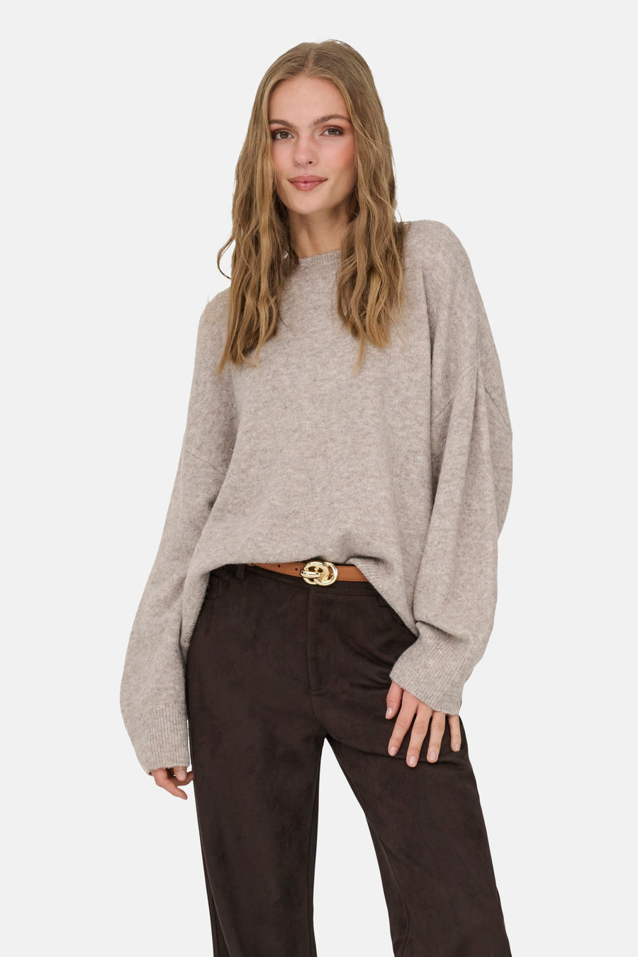 Trui met ronde hals beige - JDY