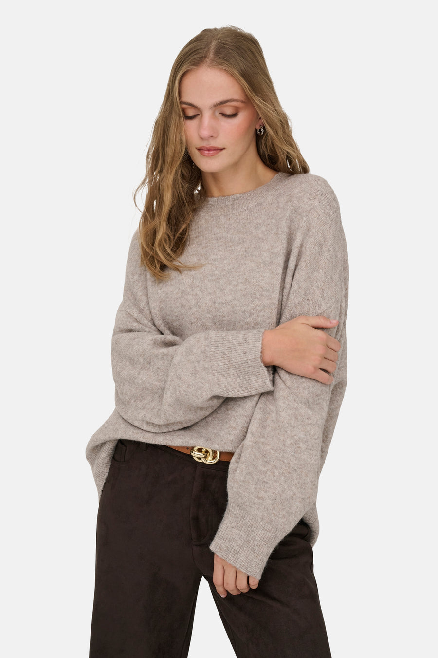 Trui met ronde hals beige - JDY