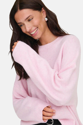 T-shirt rose avec col rond de JDY, avec des manches longues et une douce texture.