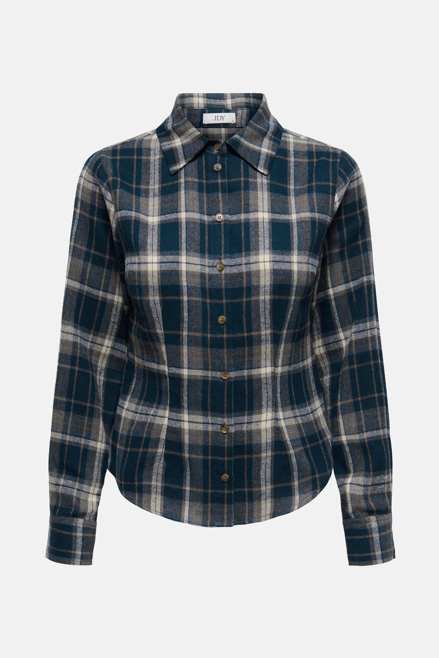 Blauw geruit overhemd met lange mouwen van JDY, met knoopsluiting en klassieke kraag.