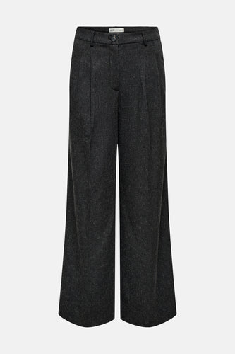 Zwarte, wijde pantalon van tweedstof.