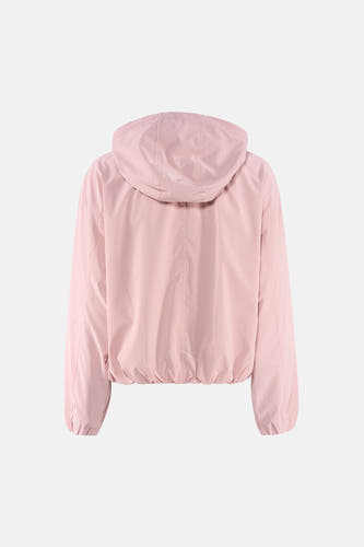 Roze korte jas van ONLY, met capuchon, elastische zoom en manchetten.