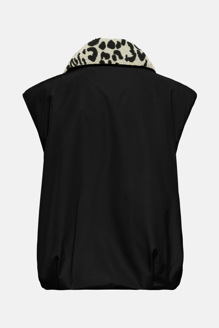 Zwarte bodywarmer van ONLY® met luipaardprint kraag.