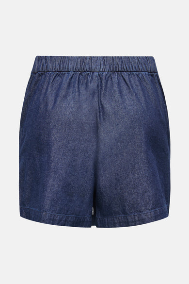 Donkerblauwe denim rok (kort) van ONLY, met elastische tailleband aan de achterkant.
