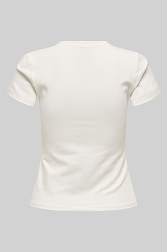 Wit T-shirt met korte mouwen van ONLY®, achterkant weergegeven op een grijze achtergrond.
