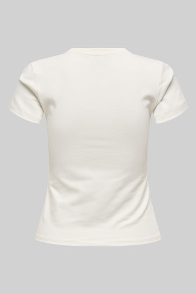 Wit T-shirt met korte mouwen van ONLY®, achterkant weergegeven op een grijze achtergrond.
