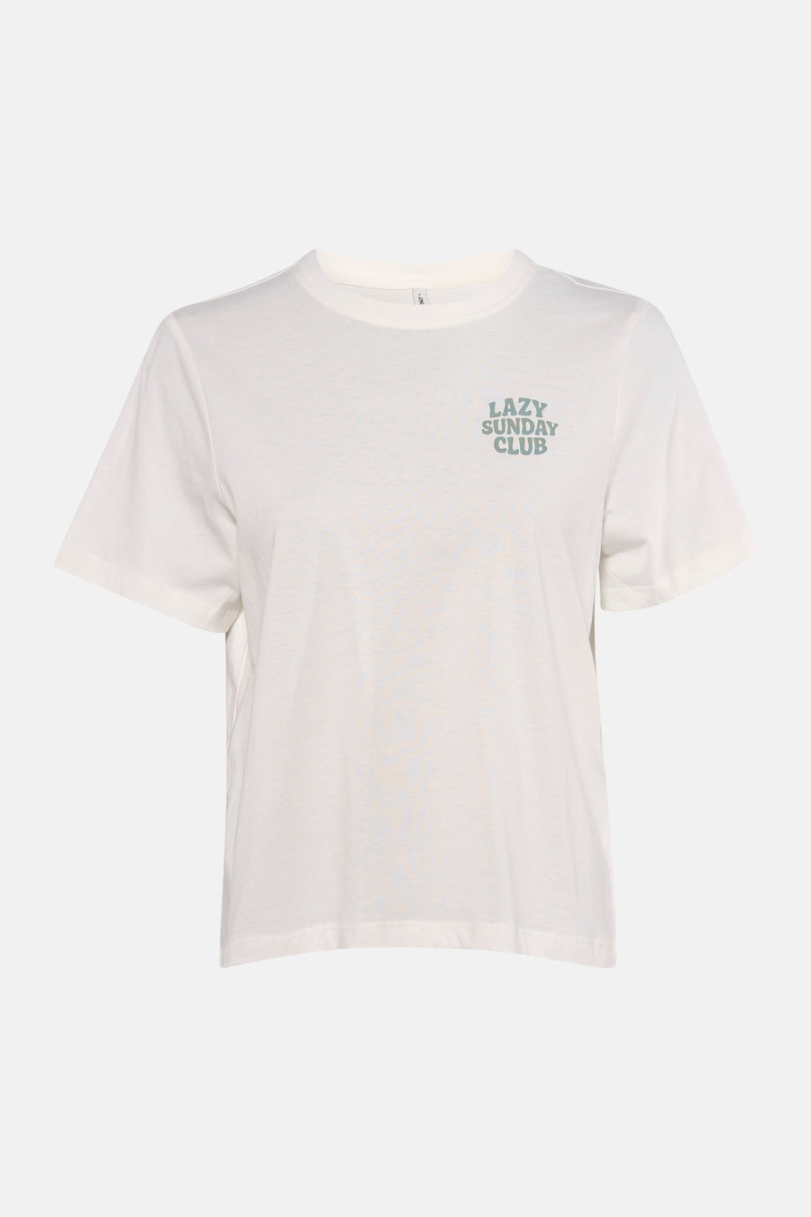 T-shirt blanc à manches courtes ONLY® avec imprimé 'LAZY SUNDAY CLUB' sur la poitrine.