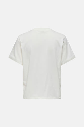 Wit T-shirt met korte mouwen van ONLY, effen achterkant tegen een neutrale achtergrond.