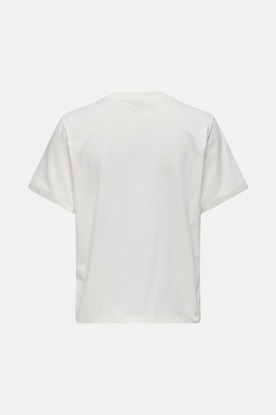 Wit T-shirt met korte mouwen van ONLY, effen achterkant tegen een neutrale achtergrond.