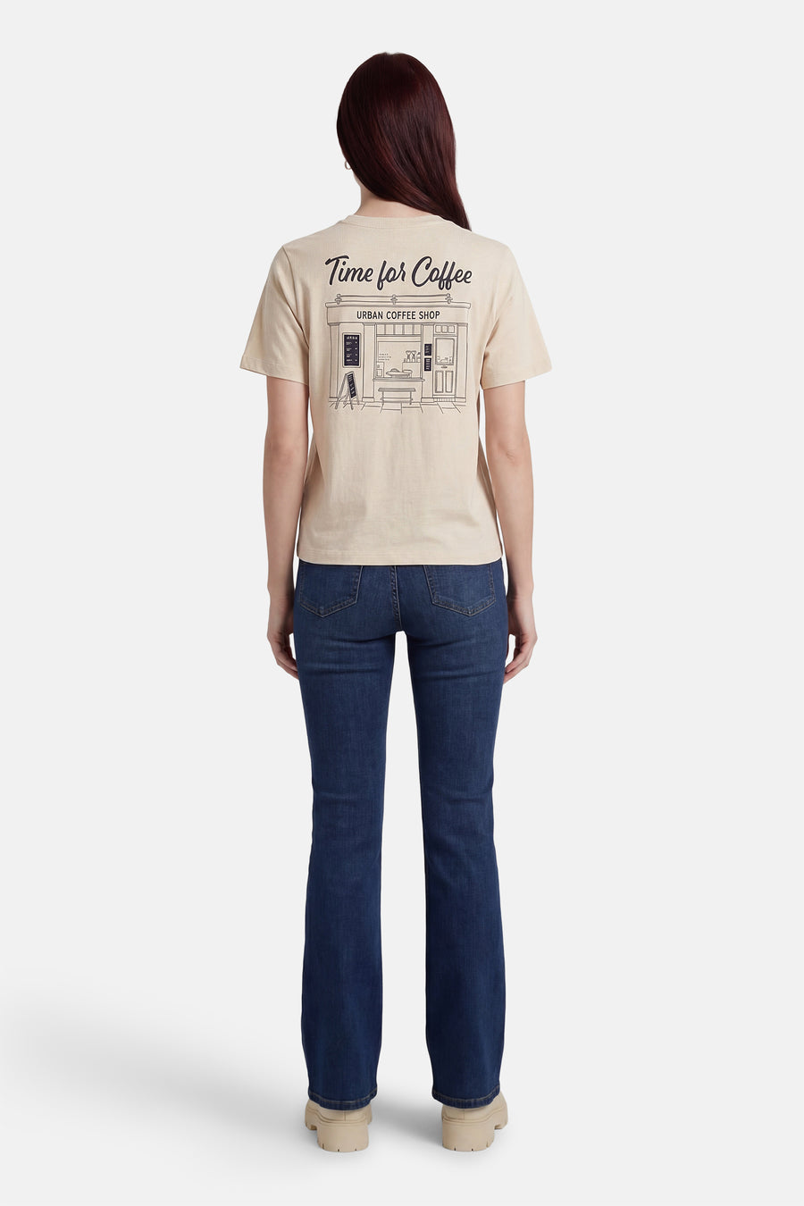 T-shirt écru à manches courtes ONLY, avec un motif de café imprimé au dos.