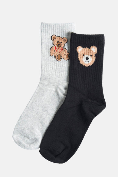 Chaussettes noires d'ONLY Essentials avec une jolie application de ours en peluche.