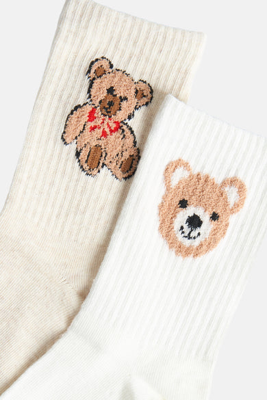 Beige sokken van ONLY, met teddybeer applicaties.