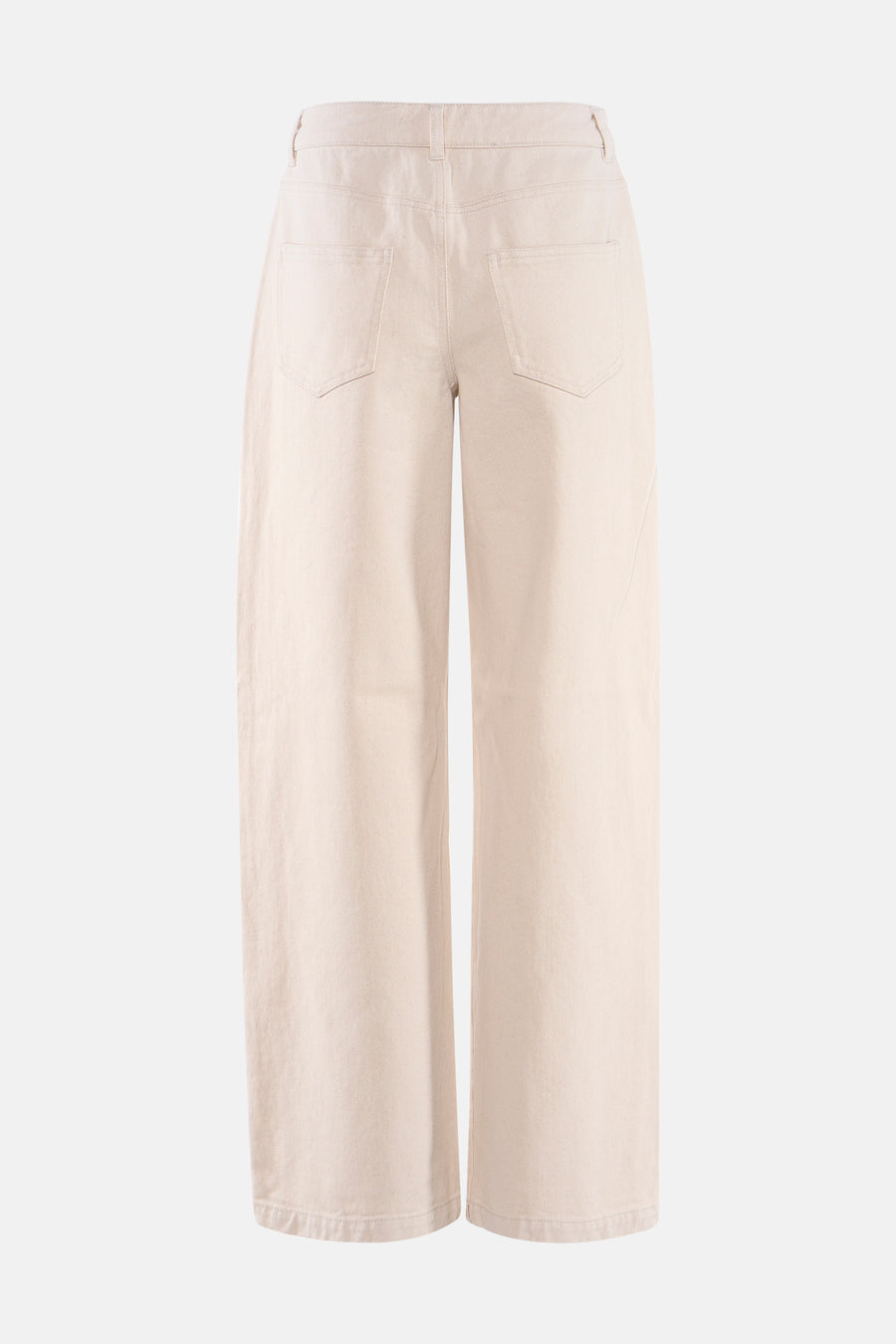 Beige gekleurde jeans van JDY, met wijde pijpen en achterzakken, op een witte achtergrond.
