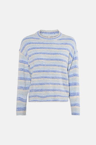 Pull bleu à col rond de ONLY® avec un motif rayé et une texture douce.