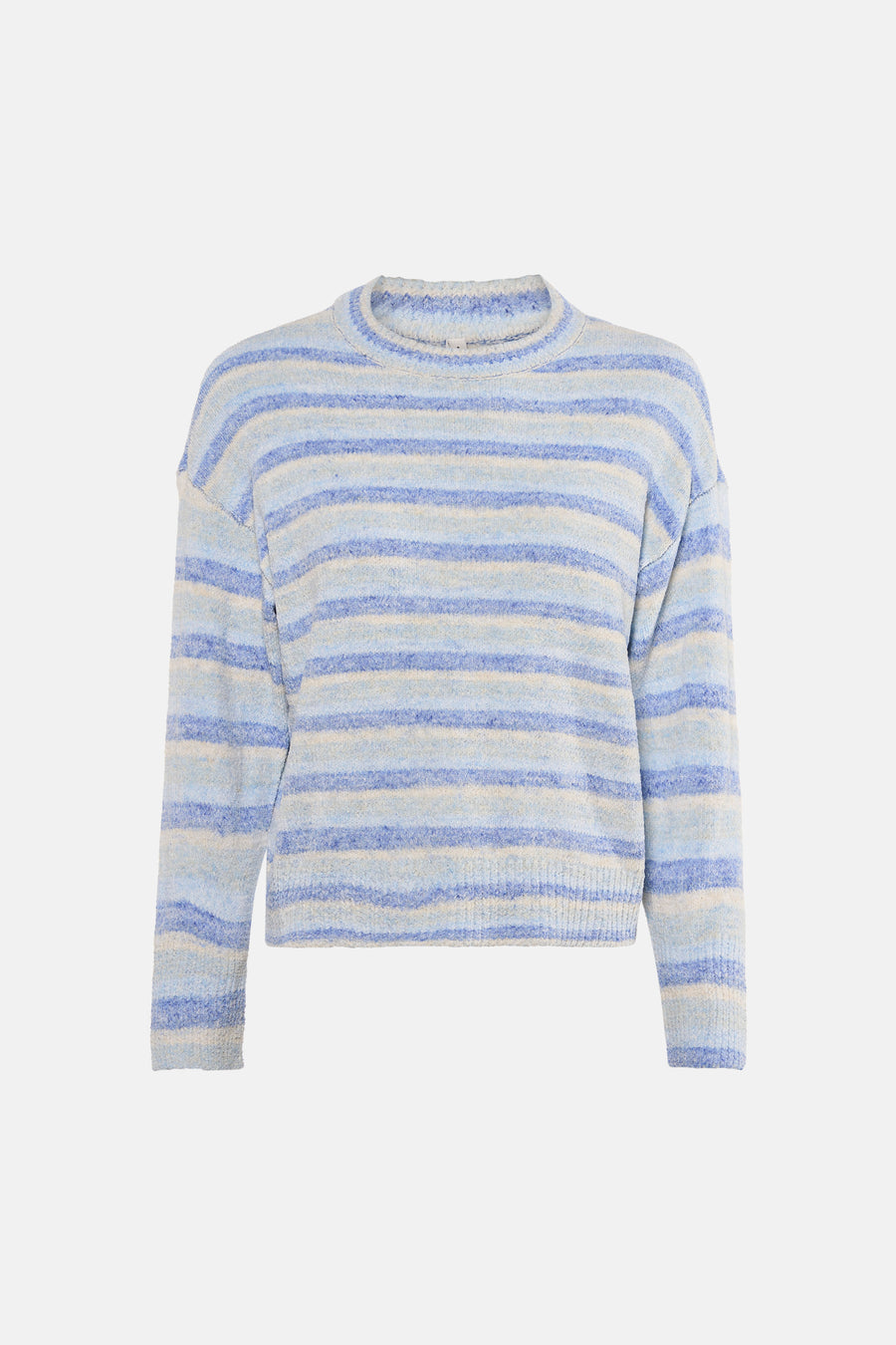 Pull bleu à col rond de ONLY® avec un motif rayé et une texture douce.