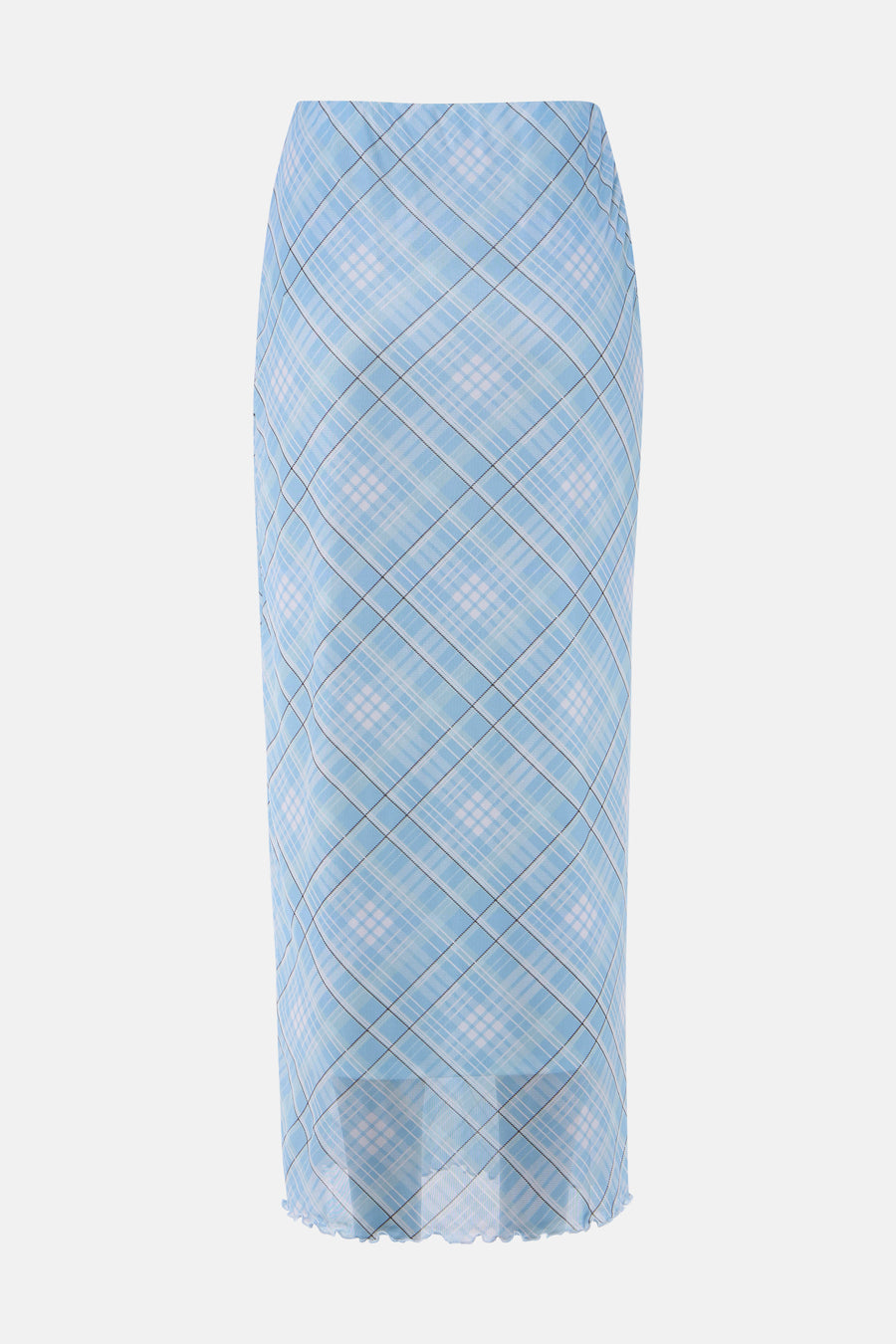 Blauwe lange rok van JDY met een ruitpatroon en een geplooide zoom.
