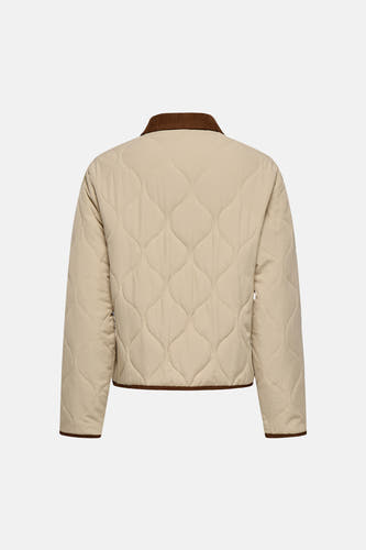 Beige korte jas van JDY, met bruine ribkraag en doorgestikte details op de achterkant.
