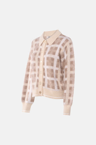 Veste tricotée écru de JDY, avec motif à carreaux et fermeture à boutons.
