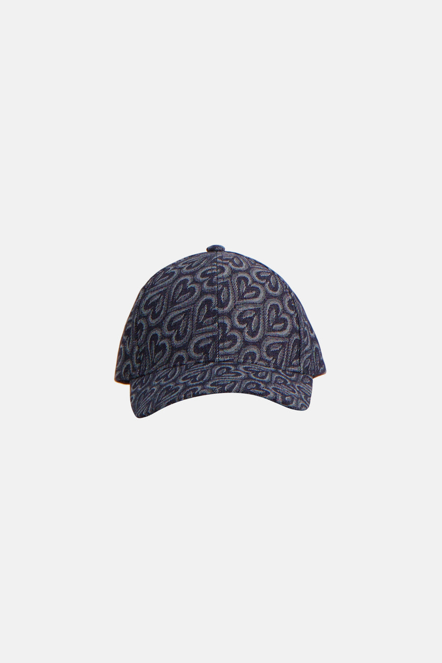 Casquette bleue de ONLY avec un motif de symboles B stylisés répétés et une boucle argentée à l'arrière.