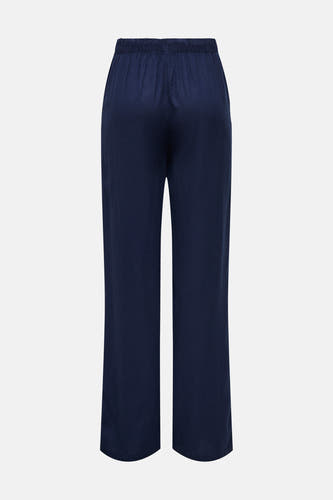 Pantalon bleu ONLY, uni et avec une taille élastique, vu de dos.