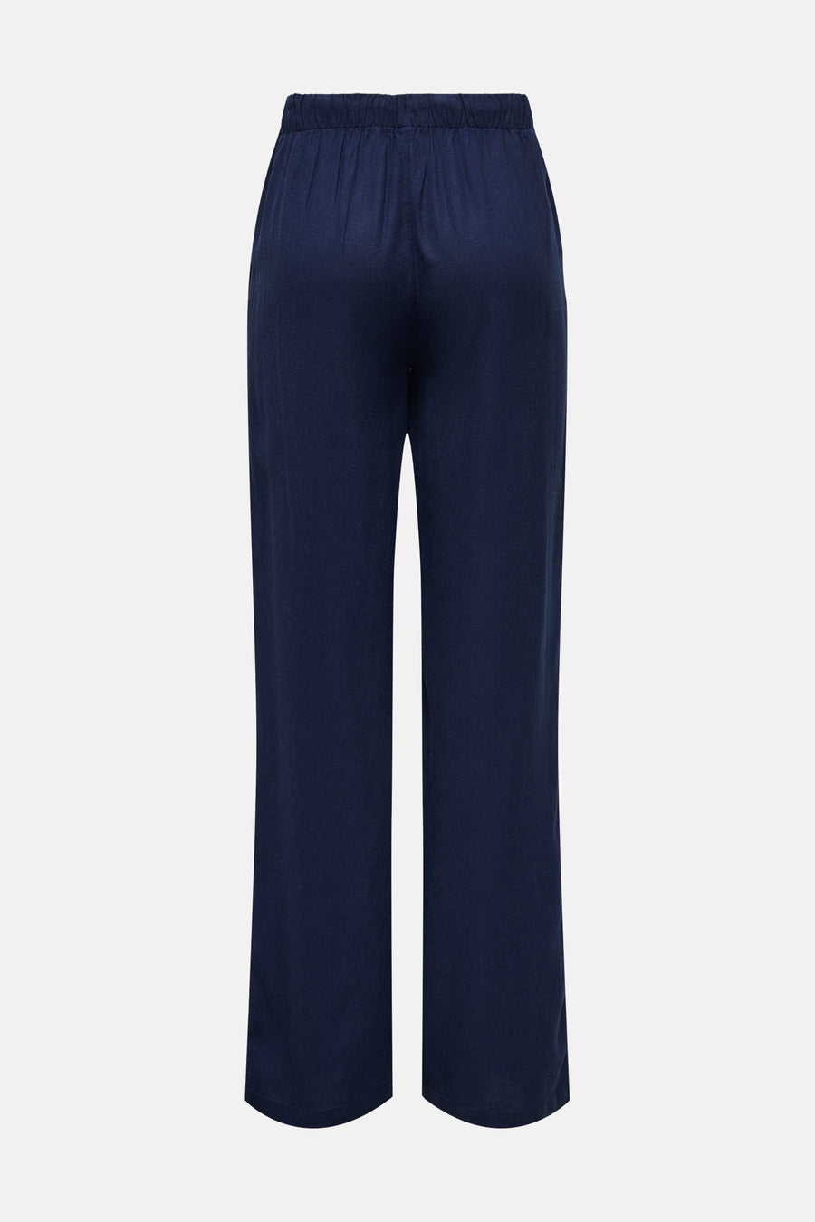Pantalon bleu ONLY, uni et avec une taille élastique, vu de dos.