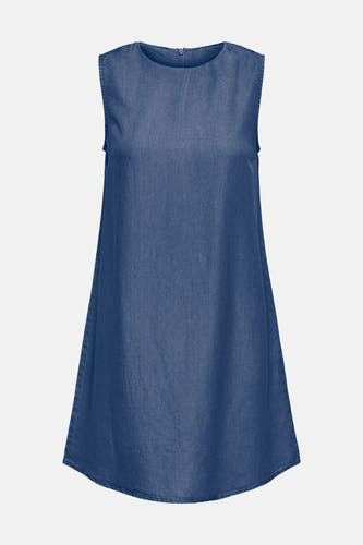 Robe en jean bleu foncé ONLY® sans manches avec col rond, fermeture éclair au dos et coupe ample.