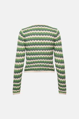 Groen vest van ONLY®, met golvend streeppatroon en lange mouwen, gezien van achteren.
