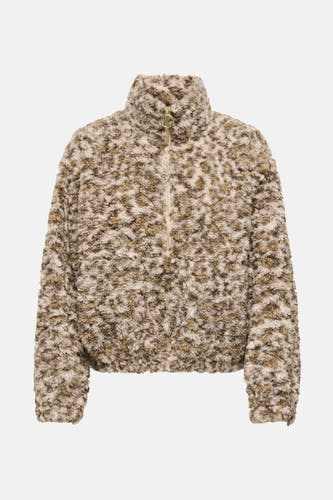 Beige korte jas van ONLY, met textuur en een ritssluiting.
