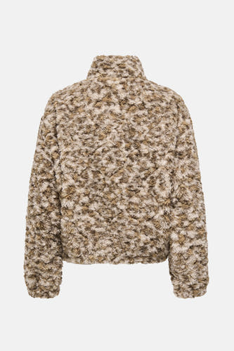 Beige korte jas van ONLY, met een zachte, getextureerde stof en een hoge kraag.