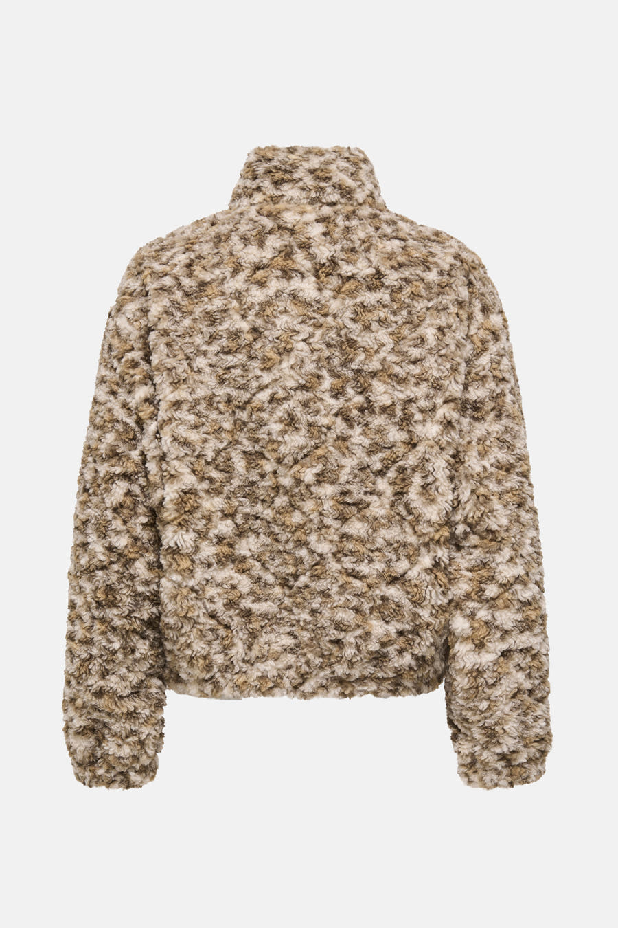 Beige korte jas van ONLY, met een zachte, getextureerde stof en een hoge kraag.