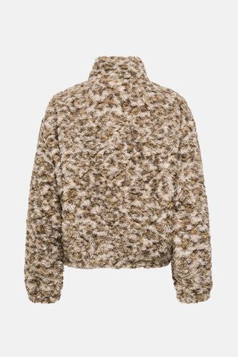 Beige korte jas van ONLY, met een zachte, getextureerde stof en een hoge kraag.