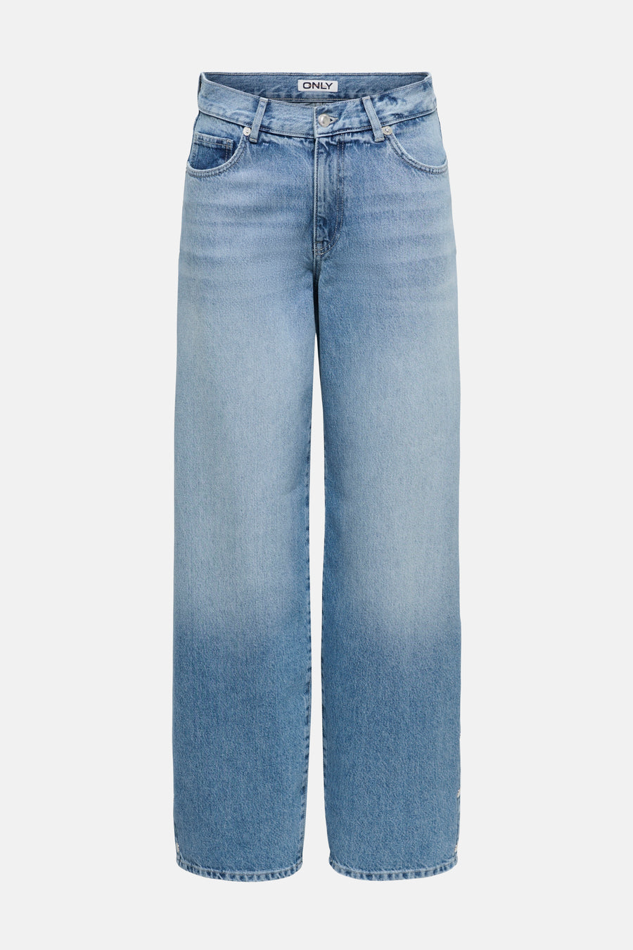 Lichtblauwe rechte jeans van ONLY, met verloop naar donkerder blauw en een stonewashed effect.